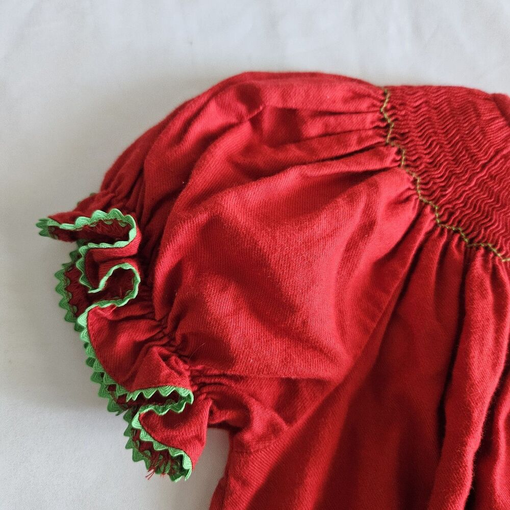 Vintage Silly Goose Hand Smocked Monkey Palm Tree Dress Red Green Ricrac 24M - Picture 9 of 10